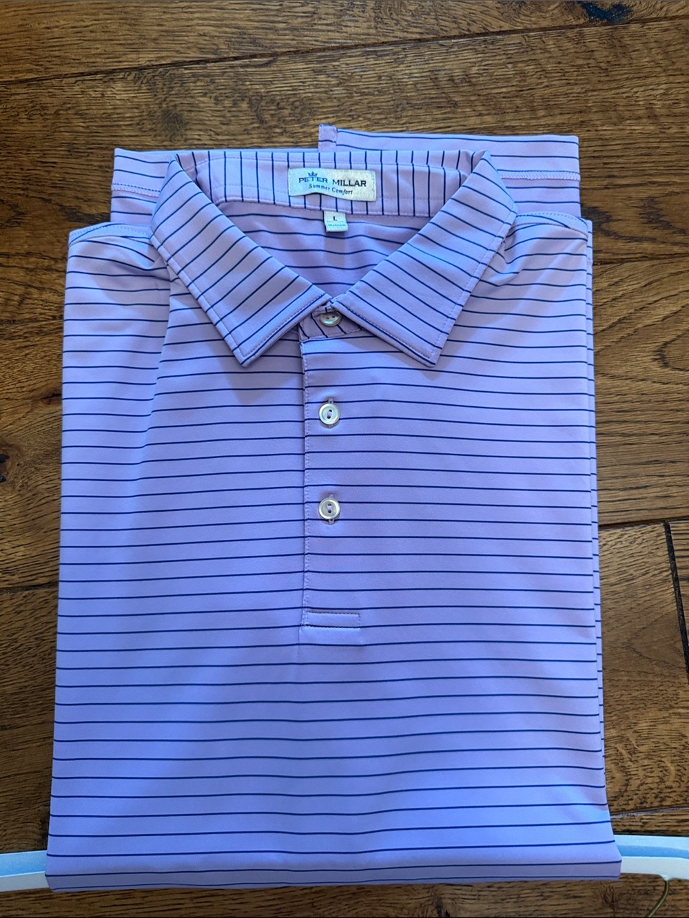 Peter Millar Lavender Polo with Navy Micro Stripes